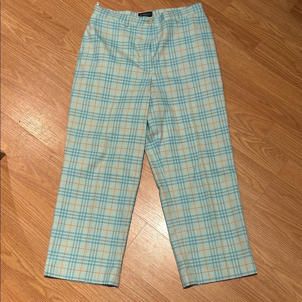 Burberry Aqua & Orange Plaid Chinos golf pants